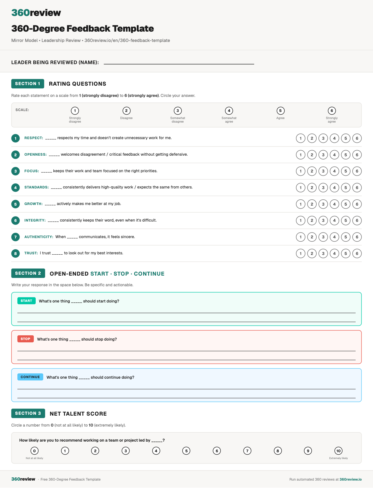 Free 360 Feedback Template for Managers (2026) | 360review